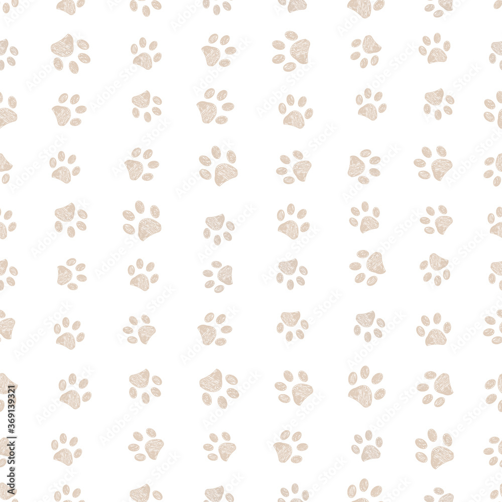 Doodle cream small paw prints with seamless fabric design pattern vector Doodle cream small paw prints with seamless fabric design pattern vector