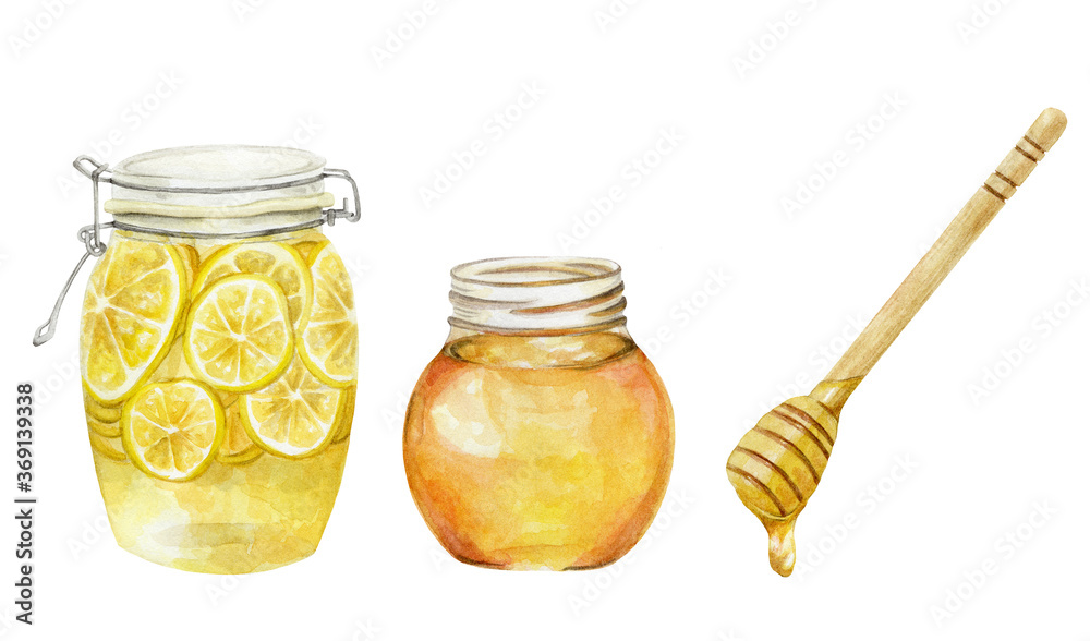 蜂蜜レモン ハニーディッパー 水彩イラスト Stock Illustration Adobe Stock
