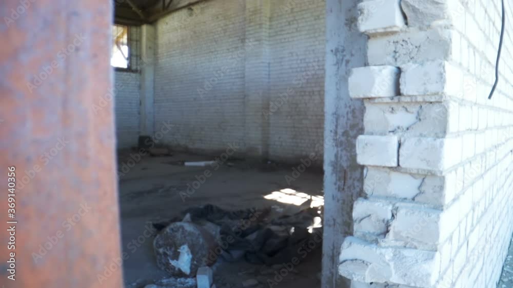 The shattered bricks on the floor inside The shattered bricks on the floor inside