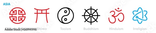Set of distribution symbols of different world religions icons. Editable line vector.