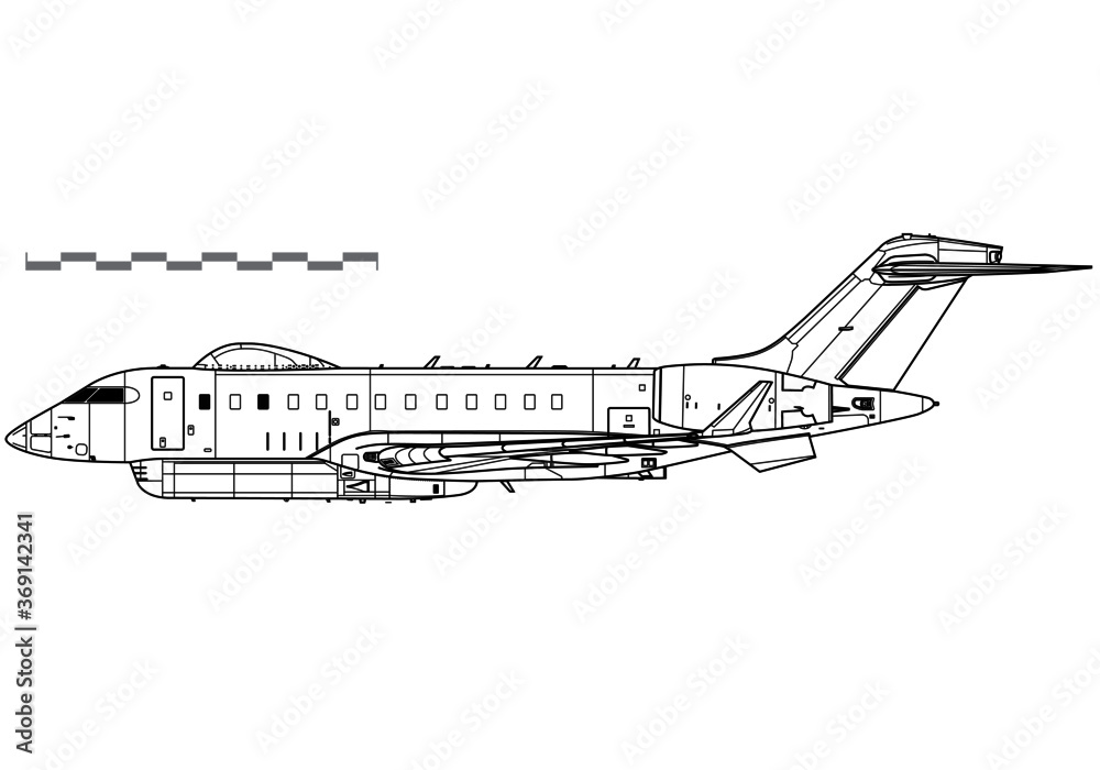 Raytheon Sentinel R1 ASTOR. Vector drawing of reconnaissance aircraft. Side view. Image for illustration and infographics. Raytheon Sentinel R1 ASTOR. Vector drawing of reconnaissance aircraft. Side view. Image for illustration and infographics.