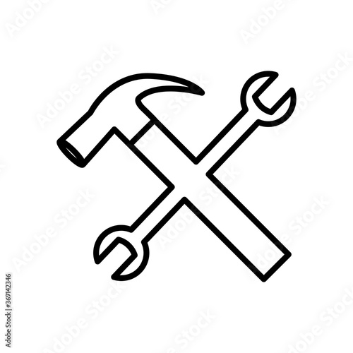 hammer and wrench crossed, line style