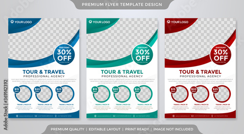 tour and travel flyer template design with abstract and minimalist concept
