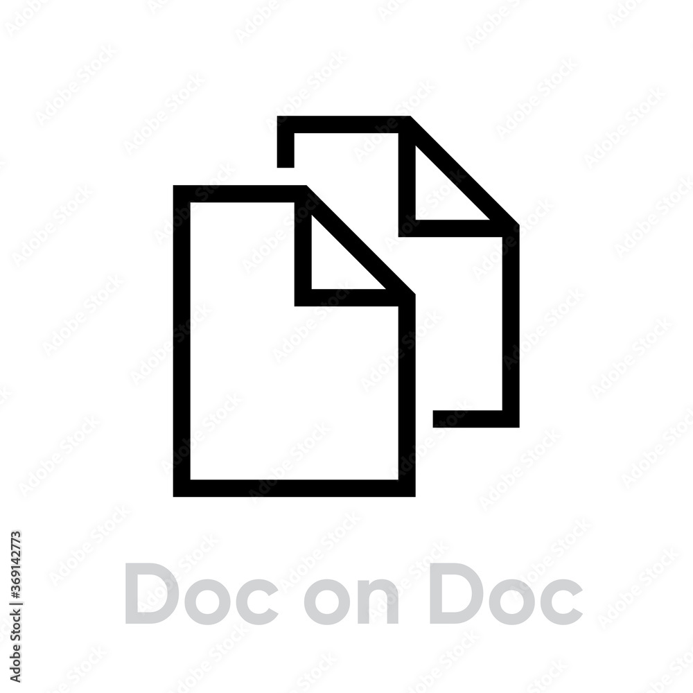Doc on doc icon in flat style. Editable vector stroke. Single pictogram. Document sign. Doc on doc icon in flat style. Editable vector stroke. Single pictogram. Document sign.