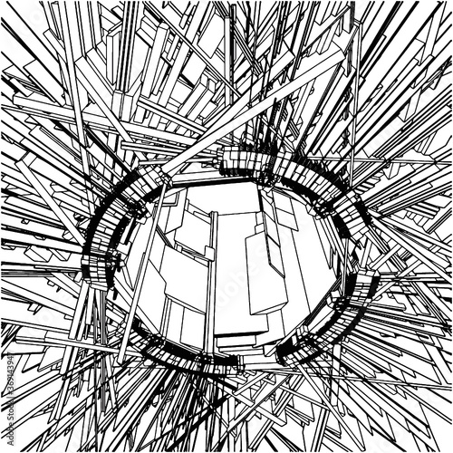 Abstract Urban City In Chaos Around The Hole Vector