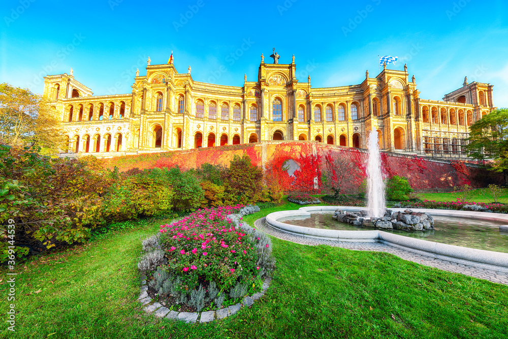 Marvelous autumn view of Maximilianeum headquarter of the Bavarian parliament