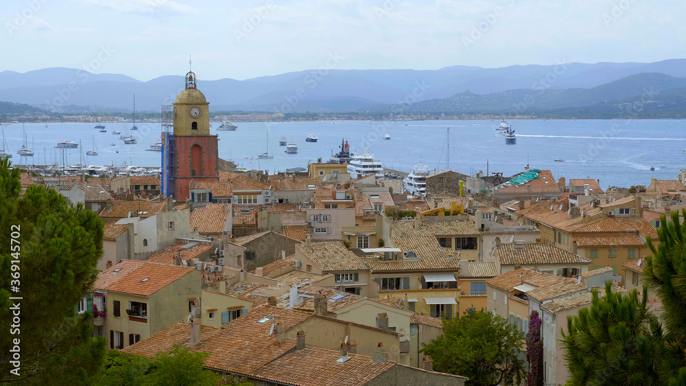 Aerial view over the city of Saint Tropez historic district - travel photography