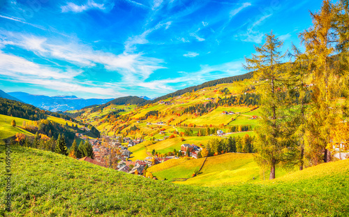 Fototapeta Naklejka Na Ścianę i Meble -  Colorful autumn scene of magnificent  Santa Maddalena village in Dolomites