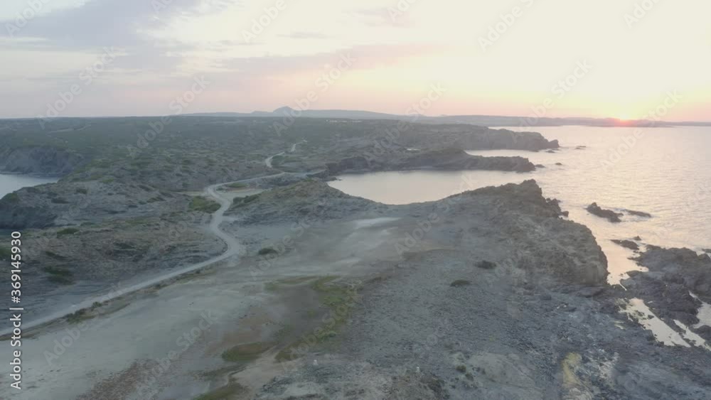 Aerial View Of Rocky Part Of The Coast With Road Aerial View Of Rocky Part Of The Coast With Road
