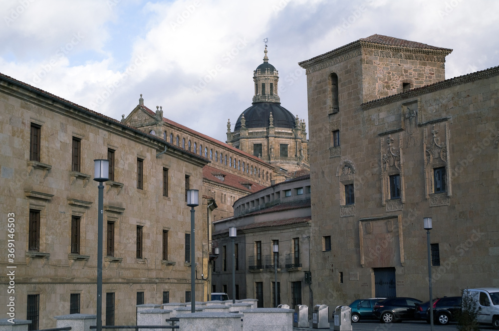 Salamanca, Castilla y León, Spain; december 2010: center with the dome of the historical Cathedral in the background.