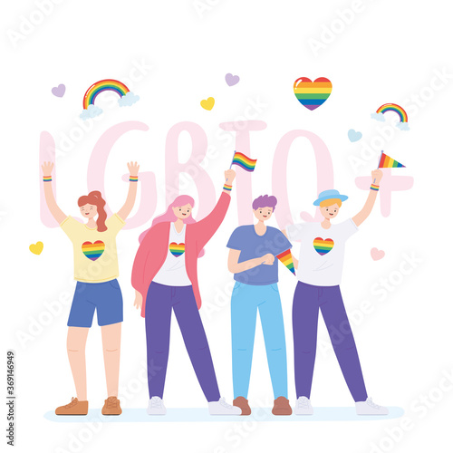 LGBTQ community  activists participating in lgbtq pride with rainbow flags