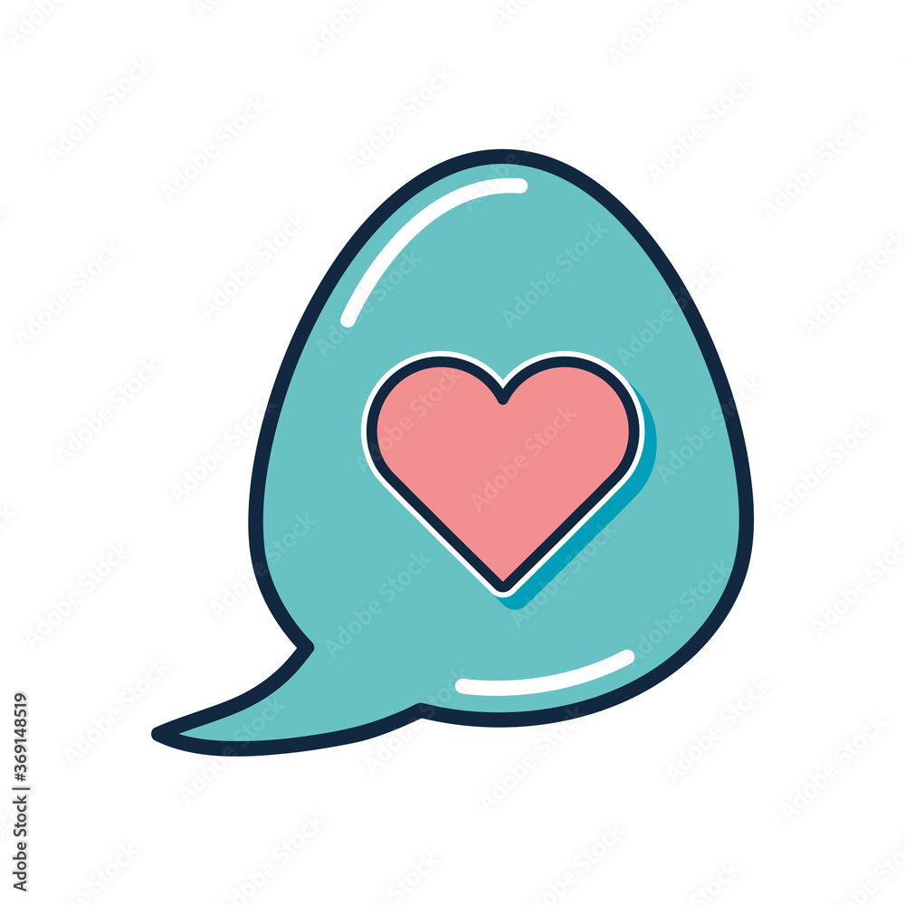 slang bubbles concept, speech bubble with heart icon, flat style