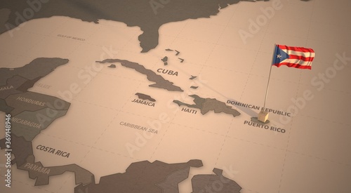 Flag on the map of puerto rico.
Vintage Map and Flag of Central America, Caribbean Countries Series 3D Rendering