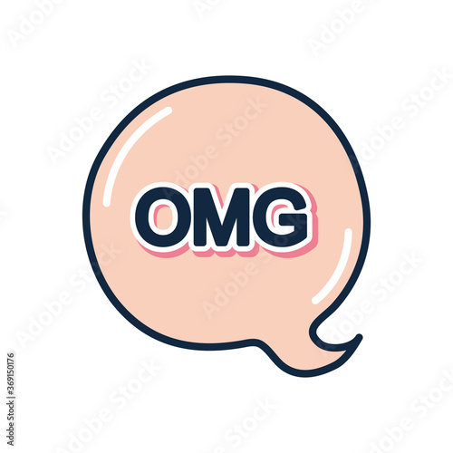 slang bubbles concept, speech round bubble with omg word, flat style
