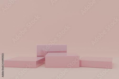 3d rendered illustration with geometric shapes. steps cube pink podium platforms for cosmetic product presentation. Abstract composition in modern style. mock up minimal design with empty space