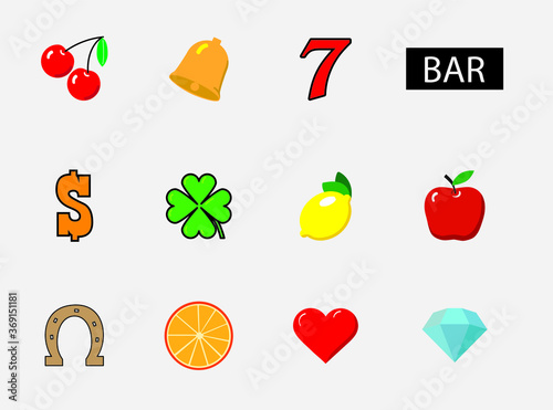 Slot Machine Symbols Set. Vector illustration.