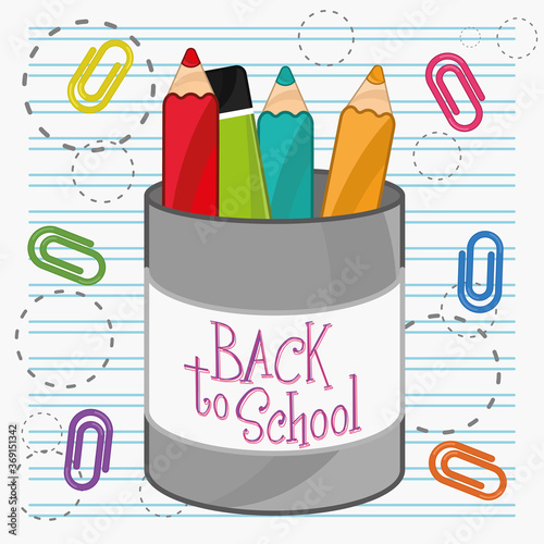 Back to school poster. Colors in a pencil holder - Vector