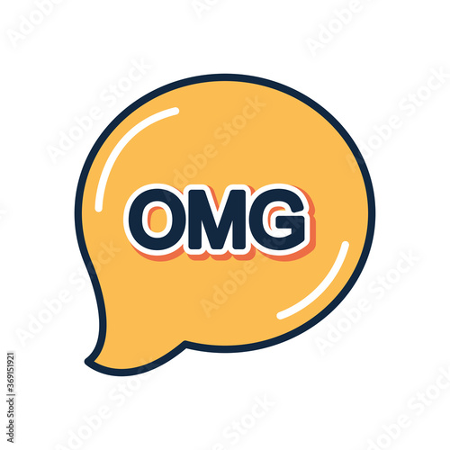 slang bubble concept, orange speech bubble with omg word icon, flat style