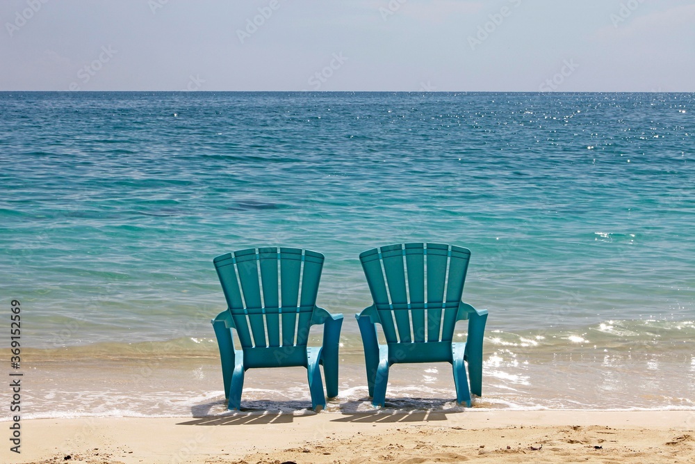 Blue Beach Chairs, Cat Island in Bahamas Blue Beach Chairs, Cat Island in Bahamas