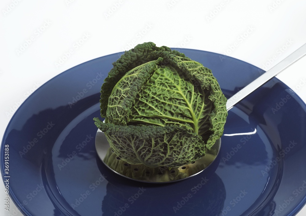 Fototapeta premium MINIATURE GREEN CABBAGE IN A PLATE