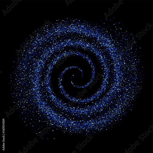 Sparkling blue whirlpool, funnel or swirl on a black background. Milky way or galaxy