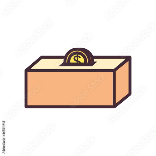 dollar coin inside box line and fill style icon vector design
