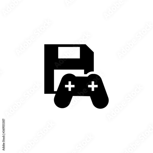 Save game icon in black flat glyph, filled style isolated on white background