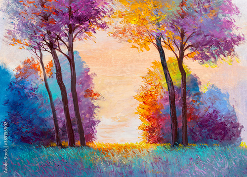 Oil painting colorful autumn trees., artistic background