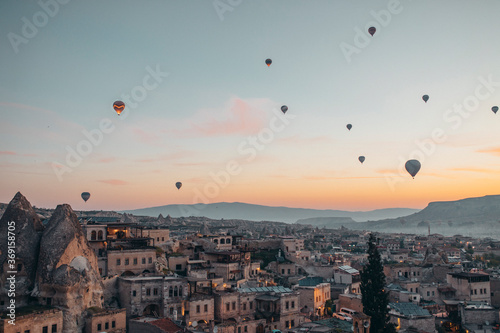 Fotografie Hot air balloon rides in Cappadocia at sunrise