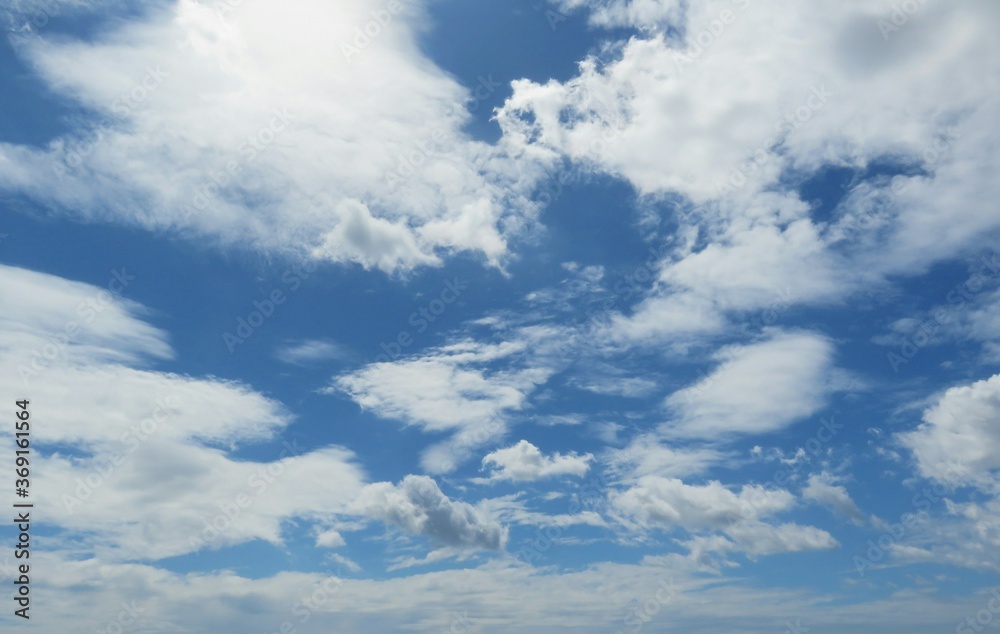 Beautiful blue sky with fluffy clouds