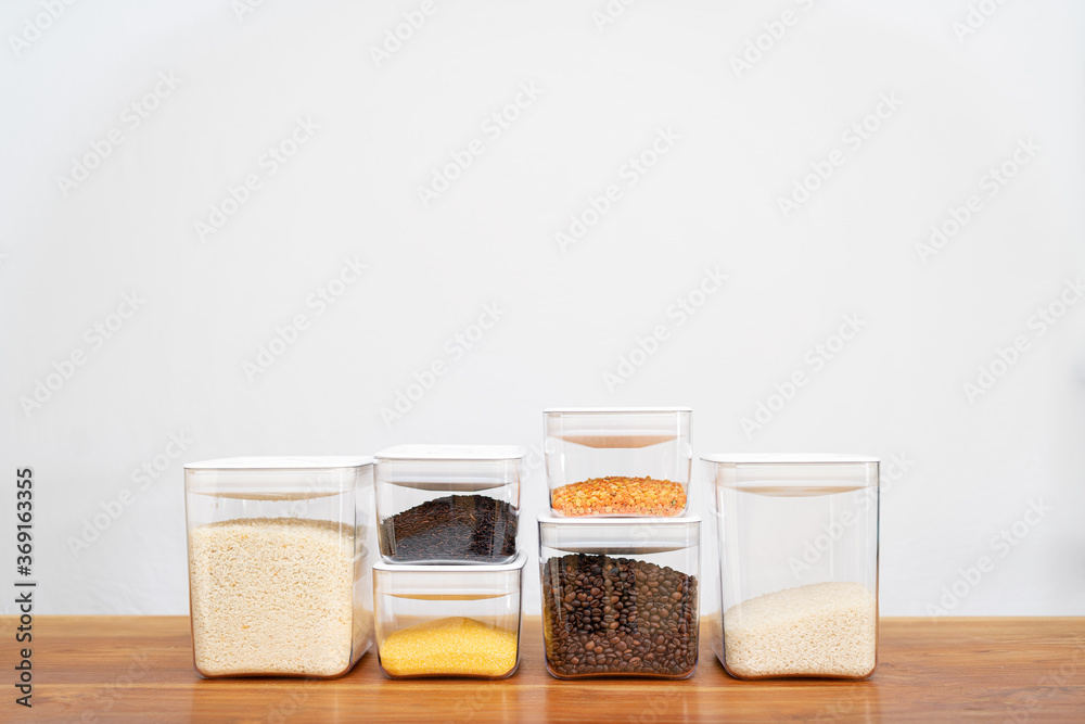 Dry goods stackable containers with dried pasta & assorted dry goods Dry goods stackable containers with dried pasta & assorted dry goods