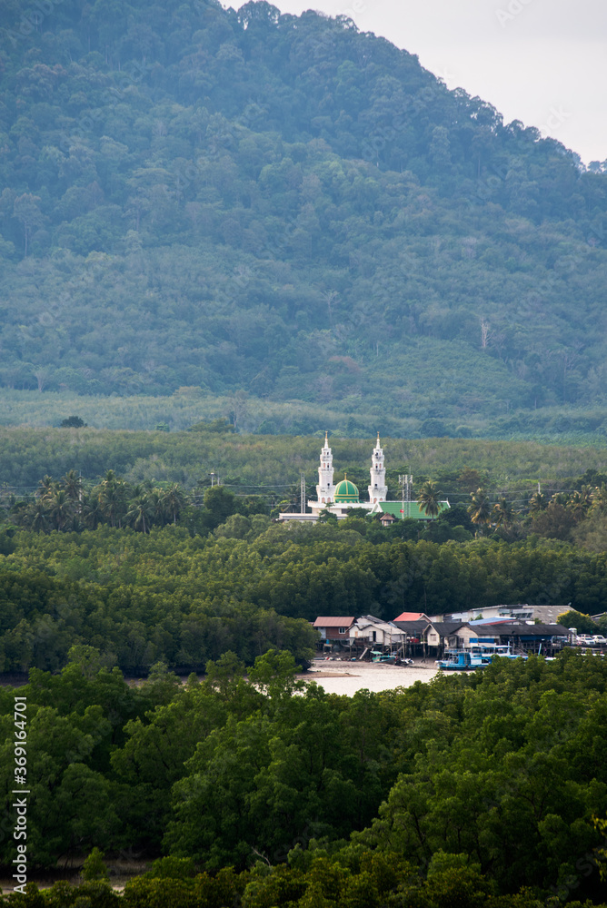 Landscape with mountains ,mosque and surrounding villages 