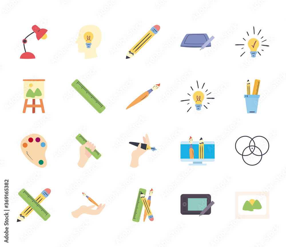 Art and design line and fill style icon set vector design Art and design line and fill style icon set vector design