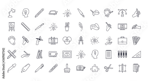 Art and design line style icon set vector design
