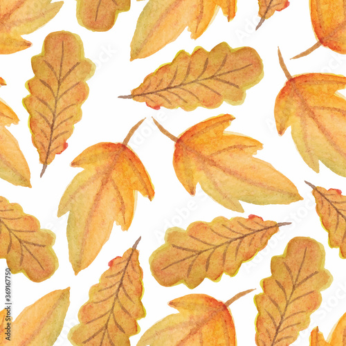 Watercolor fall autumn leaf seamless pattern