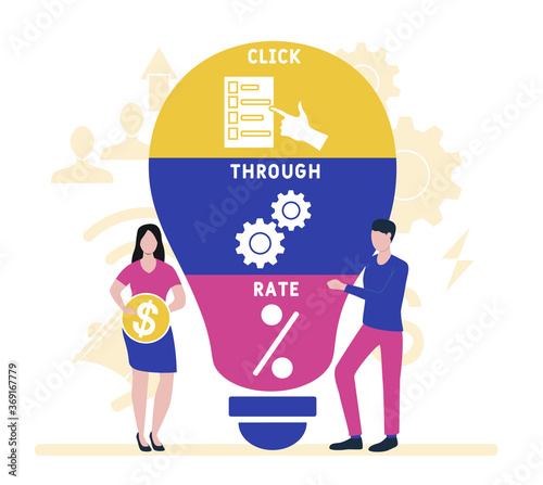 Flat design with people. CTR - Click Through Rate. business concept background. Vector illustration for website banner, marketing materials, business presentation, online advertising.
