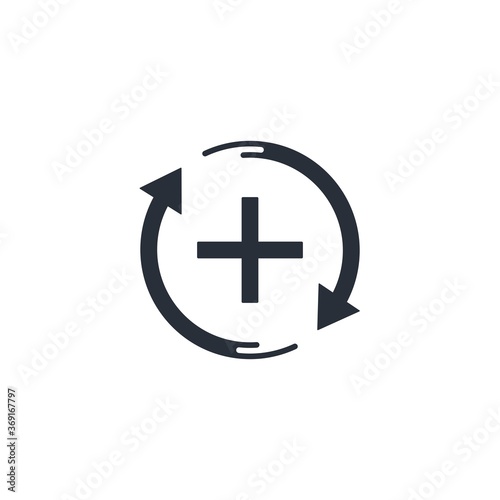 Rotation arrows and plus. Continuation. Vector icon isolated on white background.