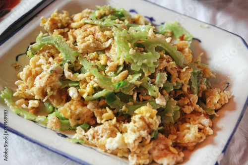Stir-fried bitter gourd with eggs in Tibet, China