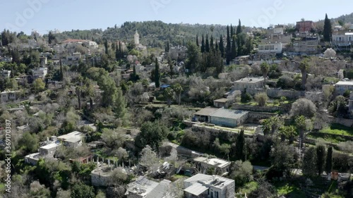 Ein Karem Aerial view, Village Almond Trees, Jerusalem
Drone, Israel, Ein Karem Village, Almond Trees in Bloom
 photo