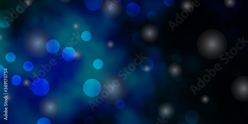 Dark Blue, Green vector pattern with circles, stars. Illustration with set of colorful abstract spheres, stars. Pattern for booklets, leaflets.