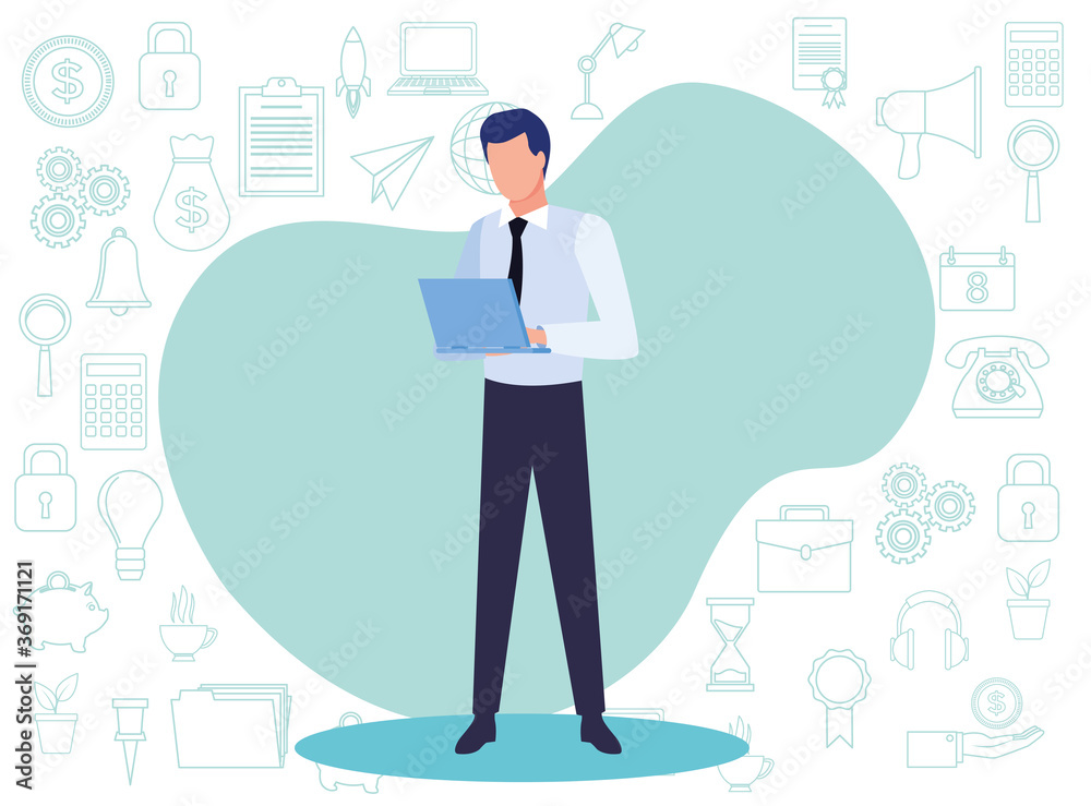 young business man with document avatar character young business man with document avatar character