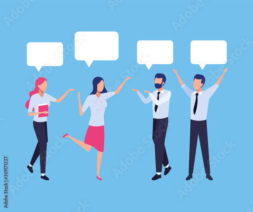 group of business people teamwork with speech bubbles characters