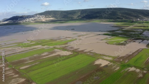 Bikaat Beit Netofa, winter flooded fields, Galilee, Israel - Aerial
Drone view over North Israel winter flooding
 photo