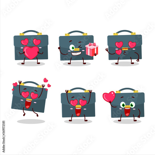 Briefcase cartoon character with love cute emoticon