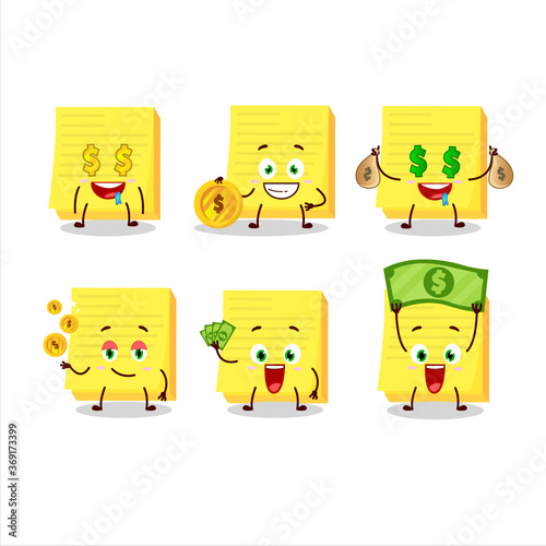 Sticky notes yellow cartoon character with cute emoticon bring money