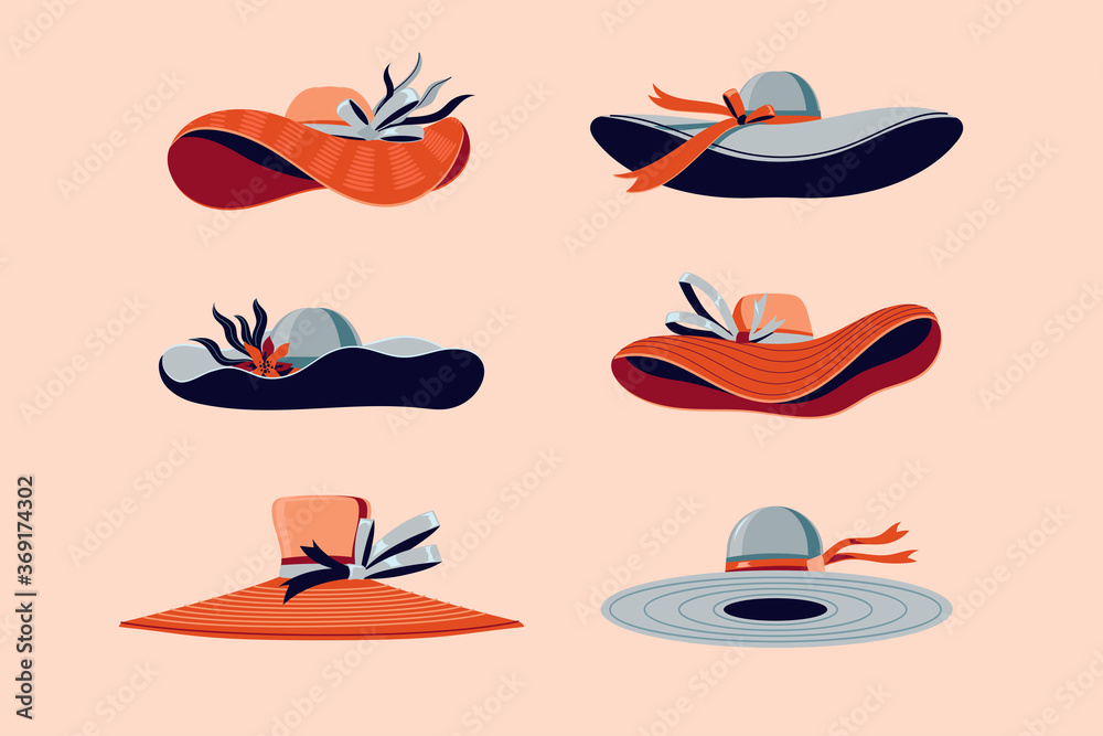 Naklejka premium Kolorowe czapki Kentucky Derby zestaw ilustracji wektorowych