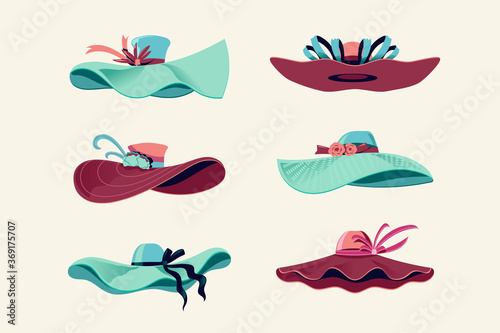 Photo Colorful Kentucky Derby Hats Set Vector Illustration