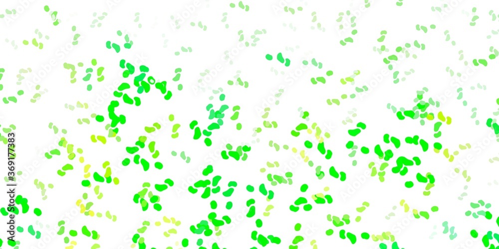 Light green, yellow vector backdrop with chaotic shapes.