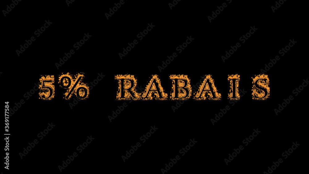 Obraz premium 5% rabais fire text effect black background. animated text effect with high visual impact. letter and text effect. translation of the text is 5% Off