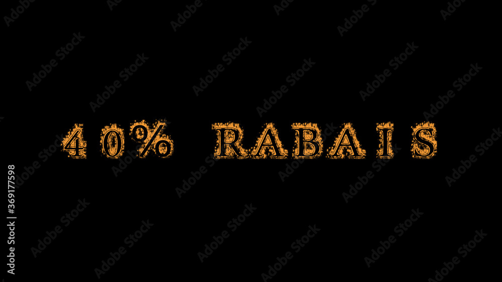 Obraz premium 40% rabais fire text effect black background. animated text effect with high visual impact. letter and text effect. translation of the text is 40% Off